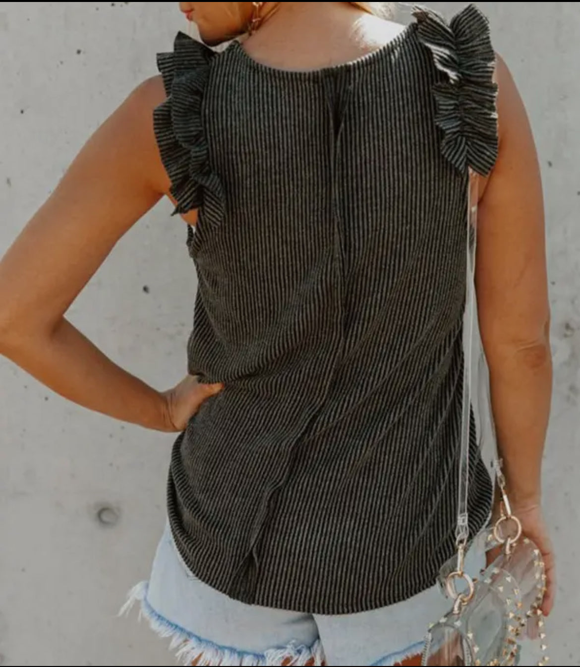 Black Ruffled Shoulder Tank