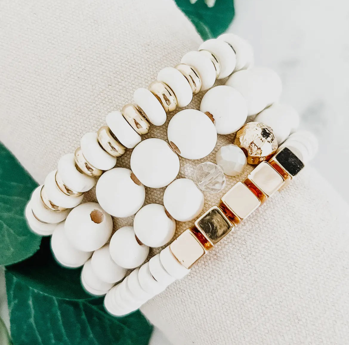 Ivory 4 Strand Wood Bracelet Set