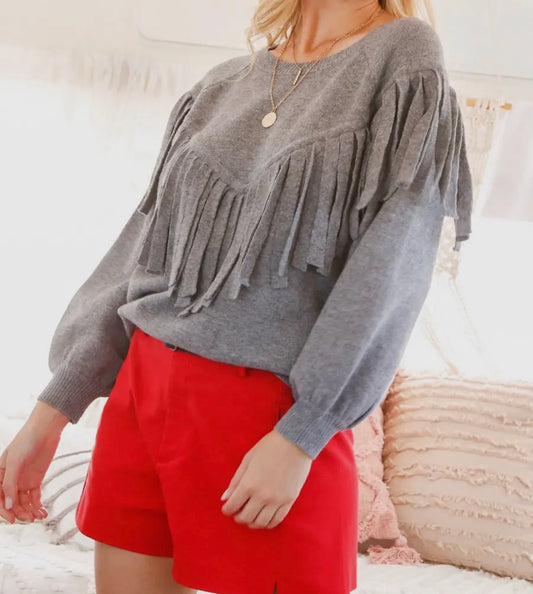 Western V Fringe Sweater