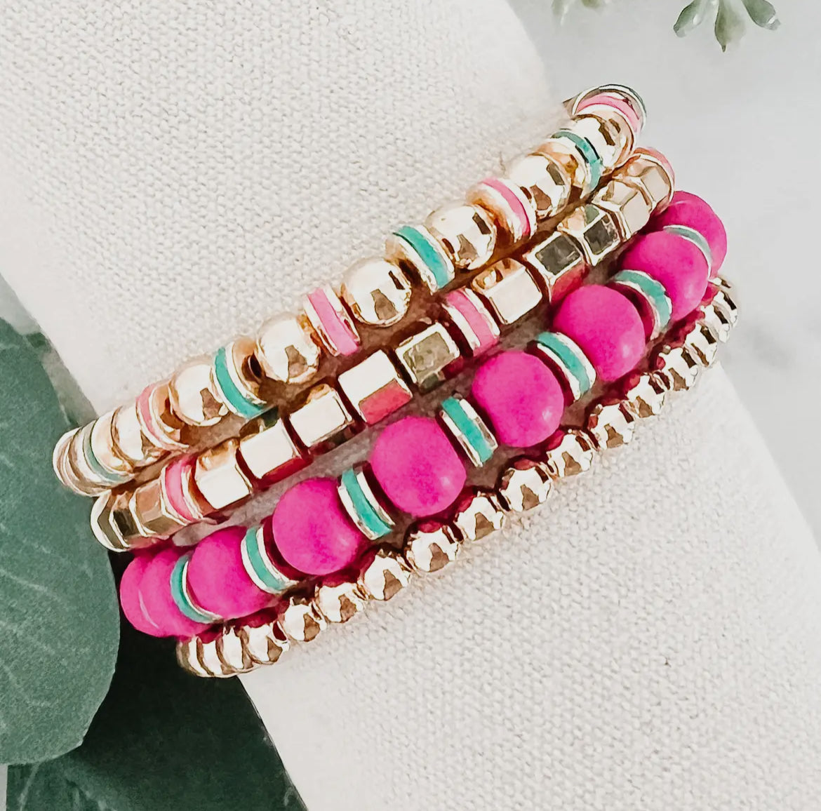 Fuchsia & Gold Bracelet Set