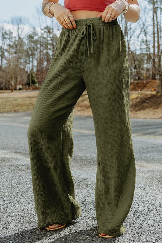 Olive Crinkle Smocked Pants