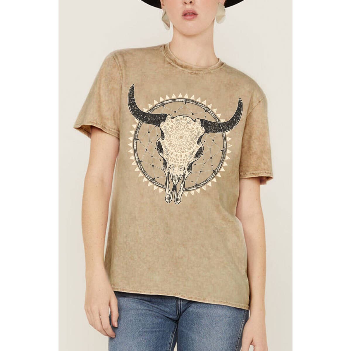 AZTEC COW HEAD SKULL MINERAL GRAPHIC TEE