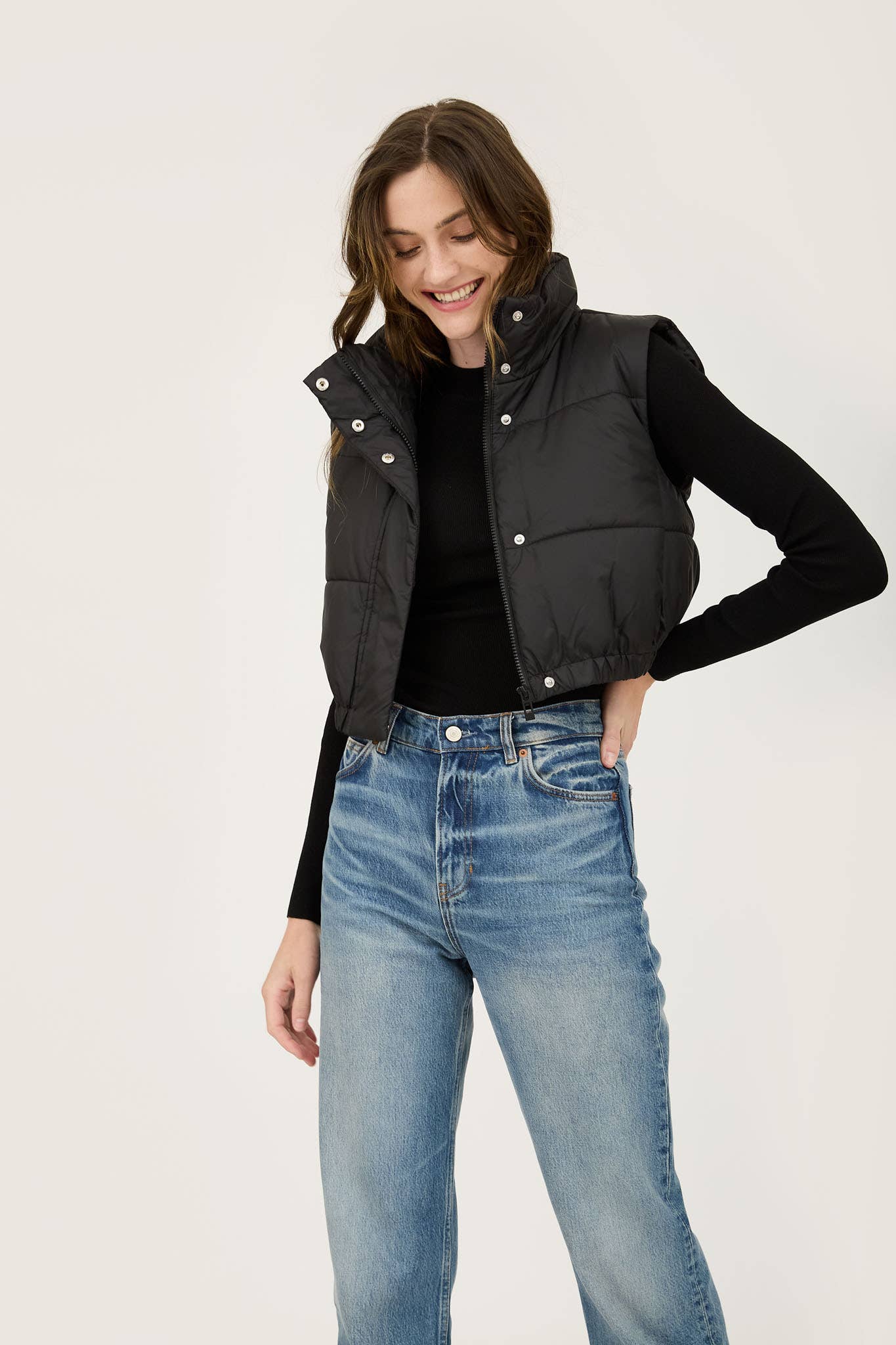 CROPPED ZIP UP PUFFER VEST