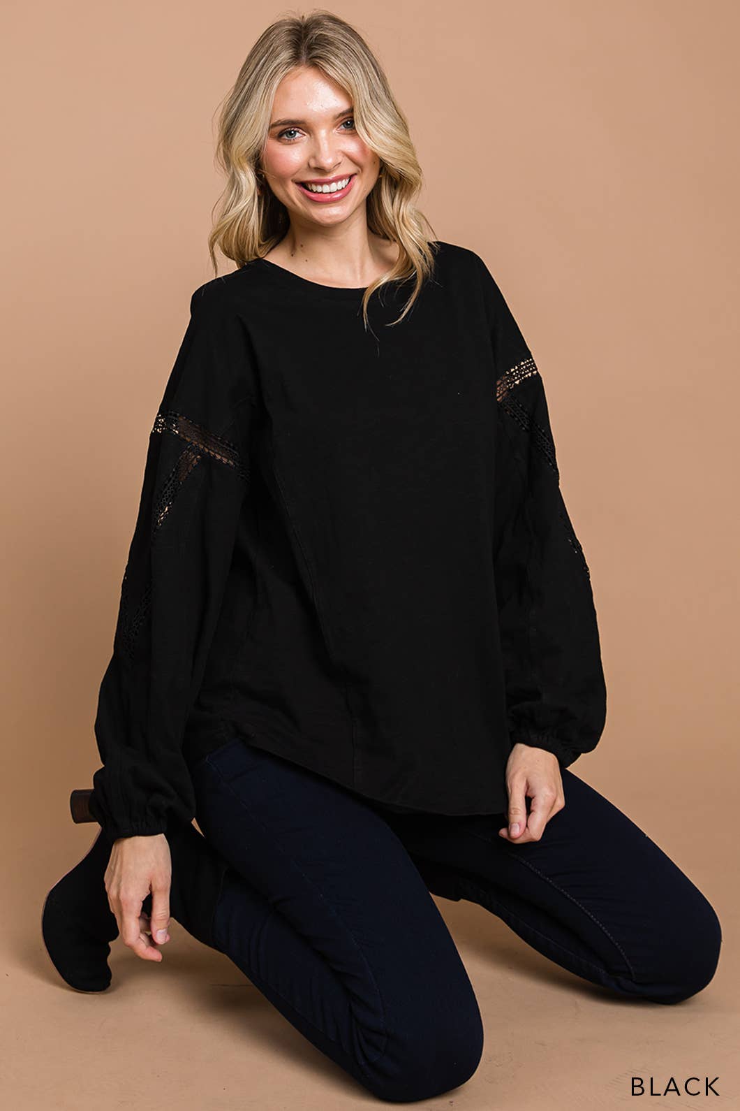 Lace cutout tunic top