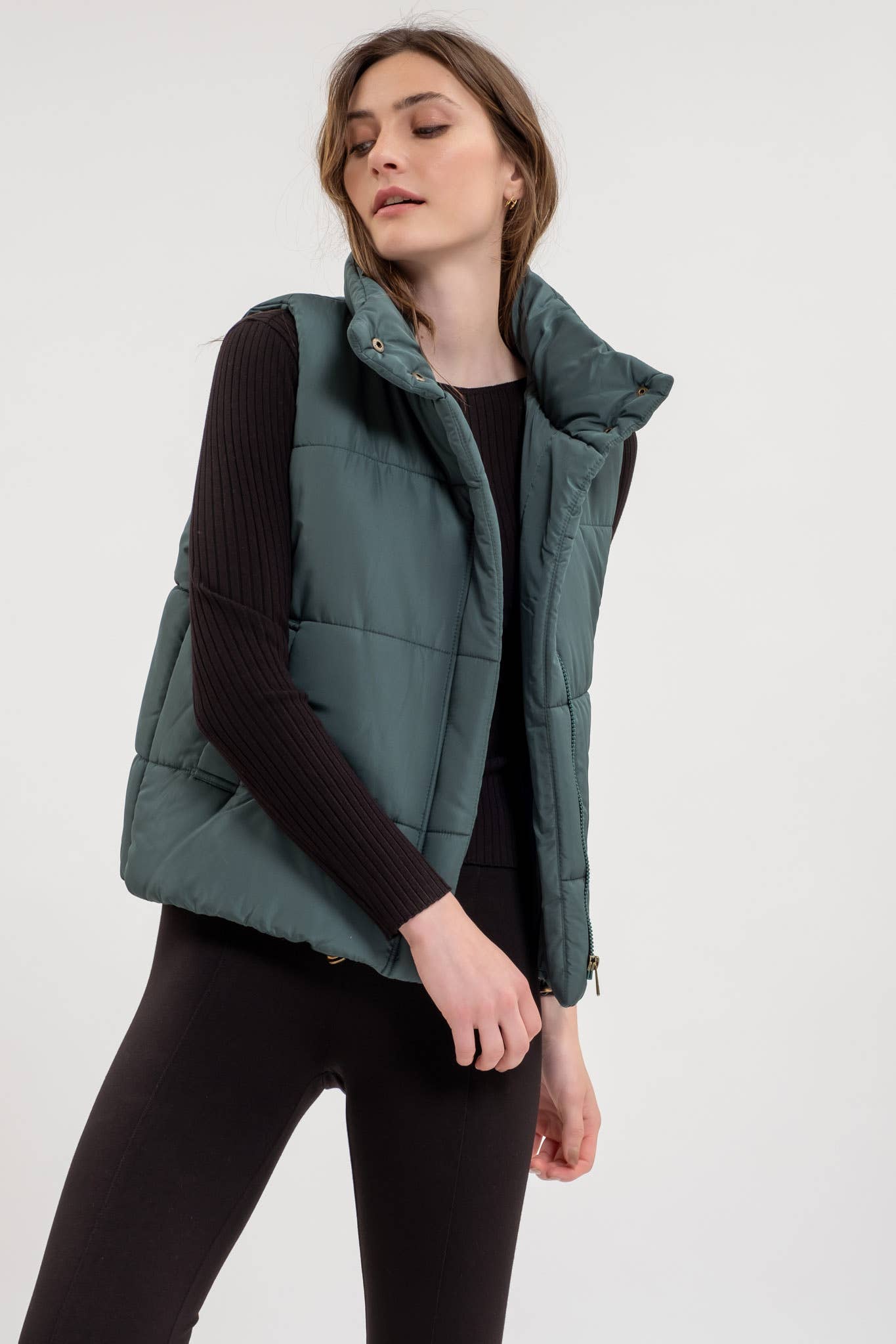 SOLID ZIP UP PUFFER VEST