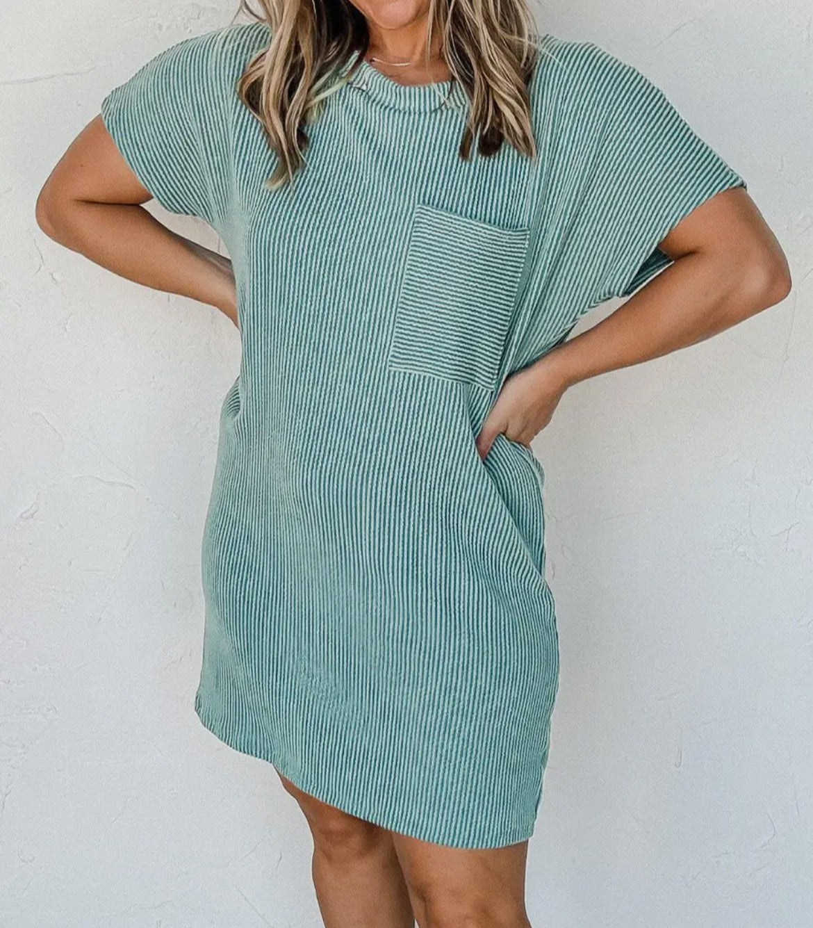 Ribbed Short Sleeve Dress