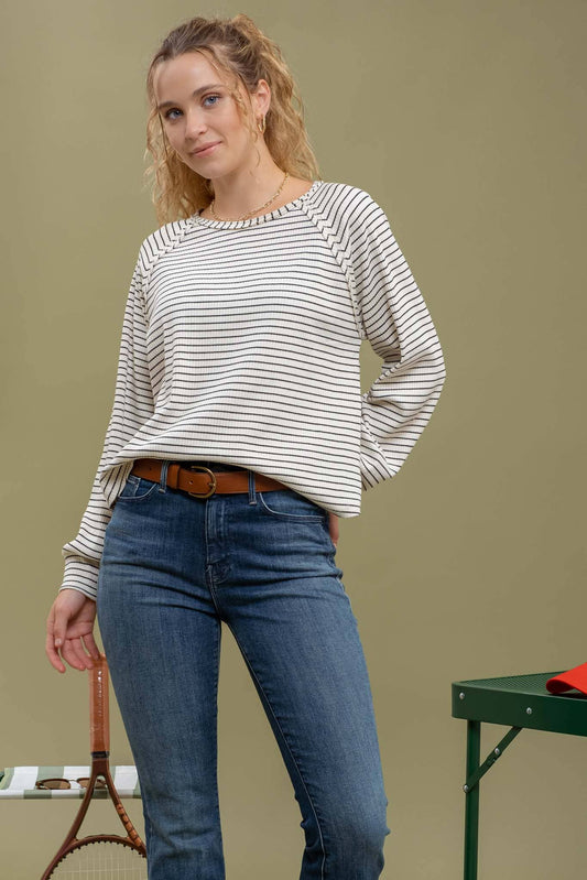 STRIPED RAGLAN SLEEVE KNIT TOP