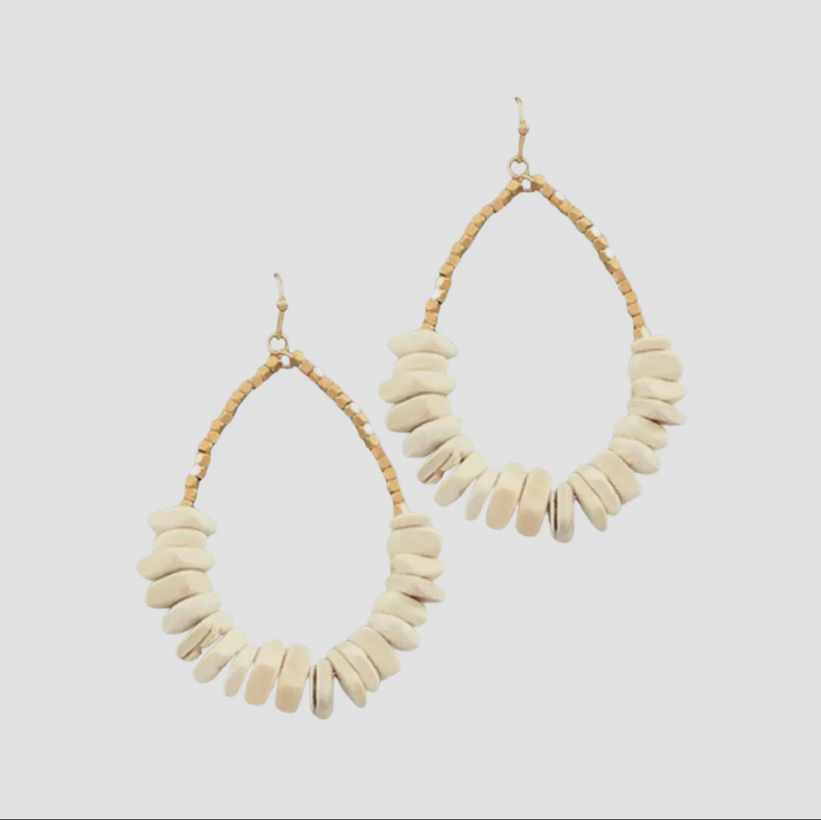 Cream and Gold Beaded Teardrop Earring