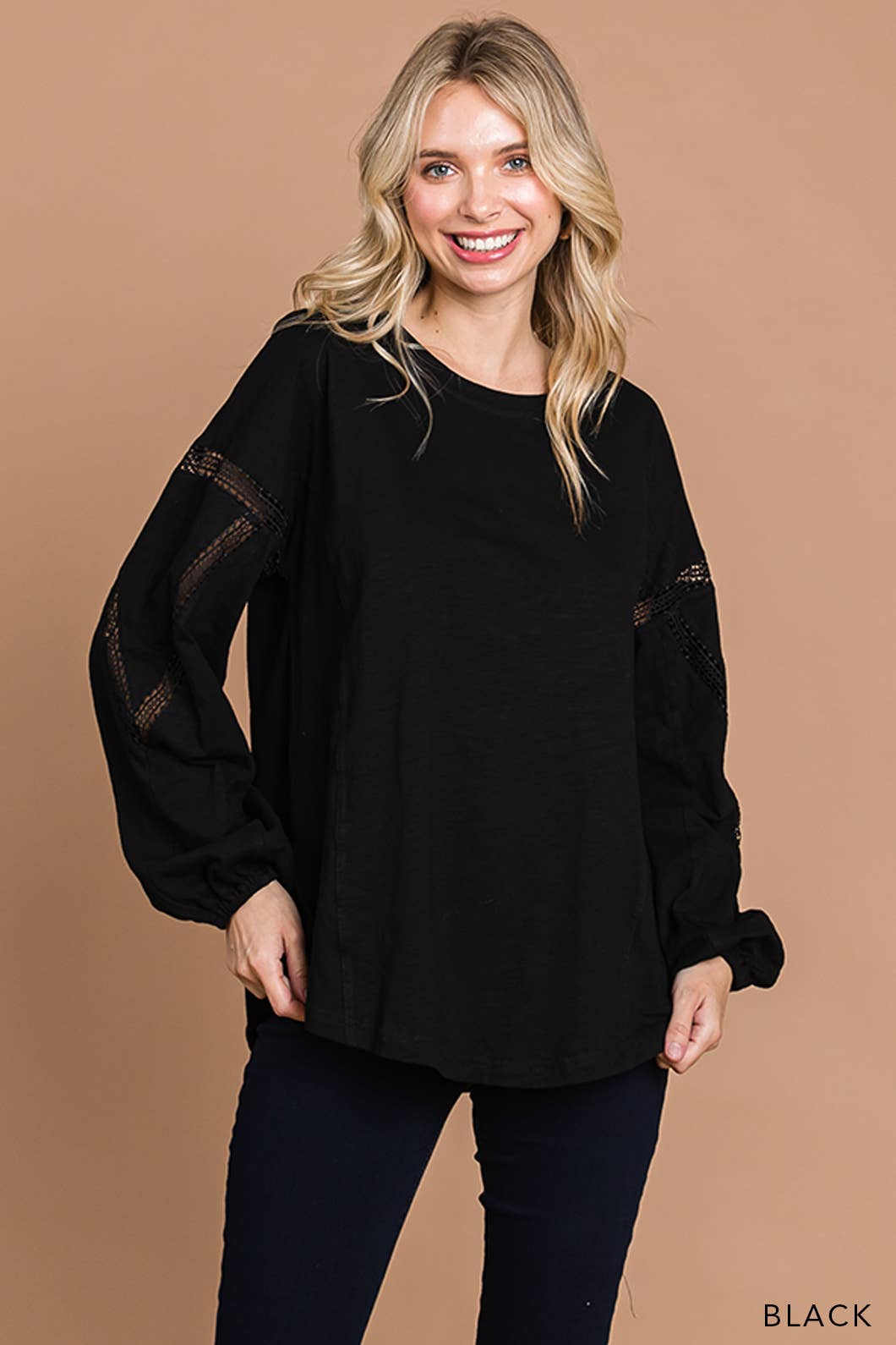 Lace cutout tunic top