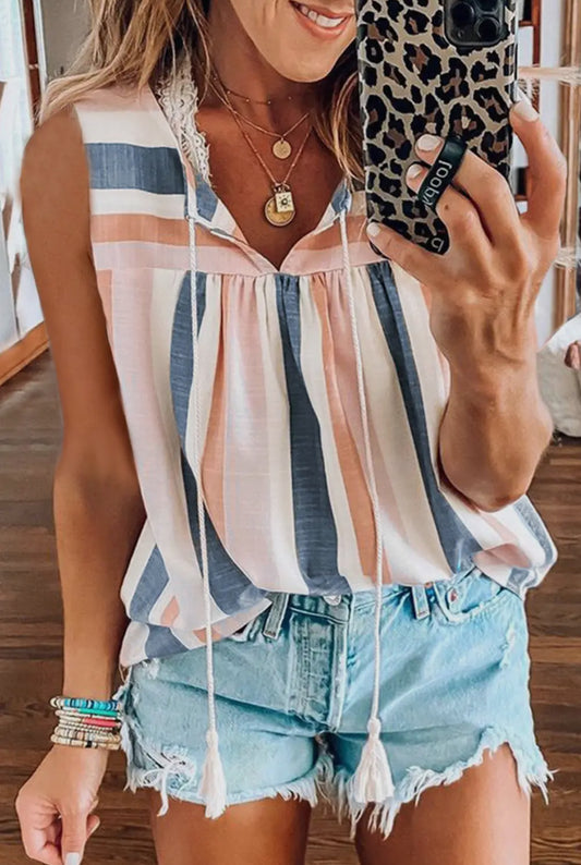 Striped Vneck Tank Blouse