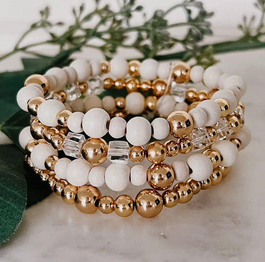 Ivory & Gold Beaded Bracelet Set