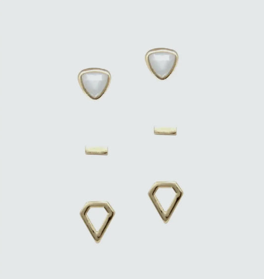 Gold Opal Stud Trio Set