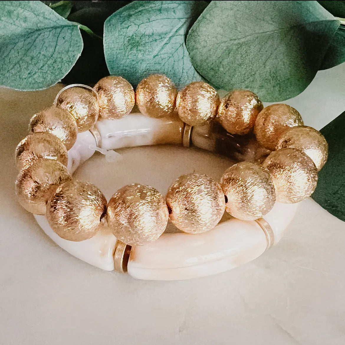 2 Stack Ivory & Gold bracelet set