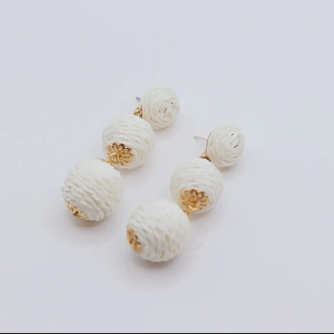 Cream Raffia Ball Earrings