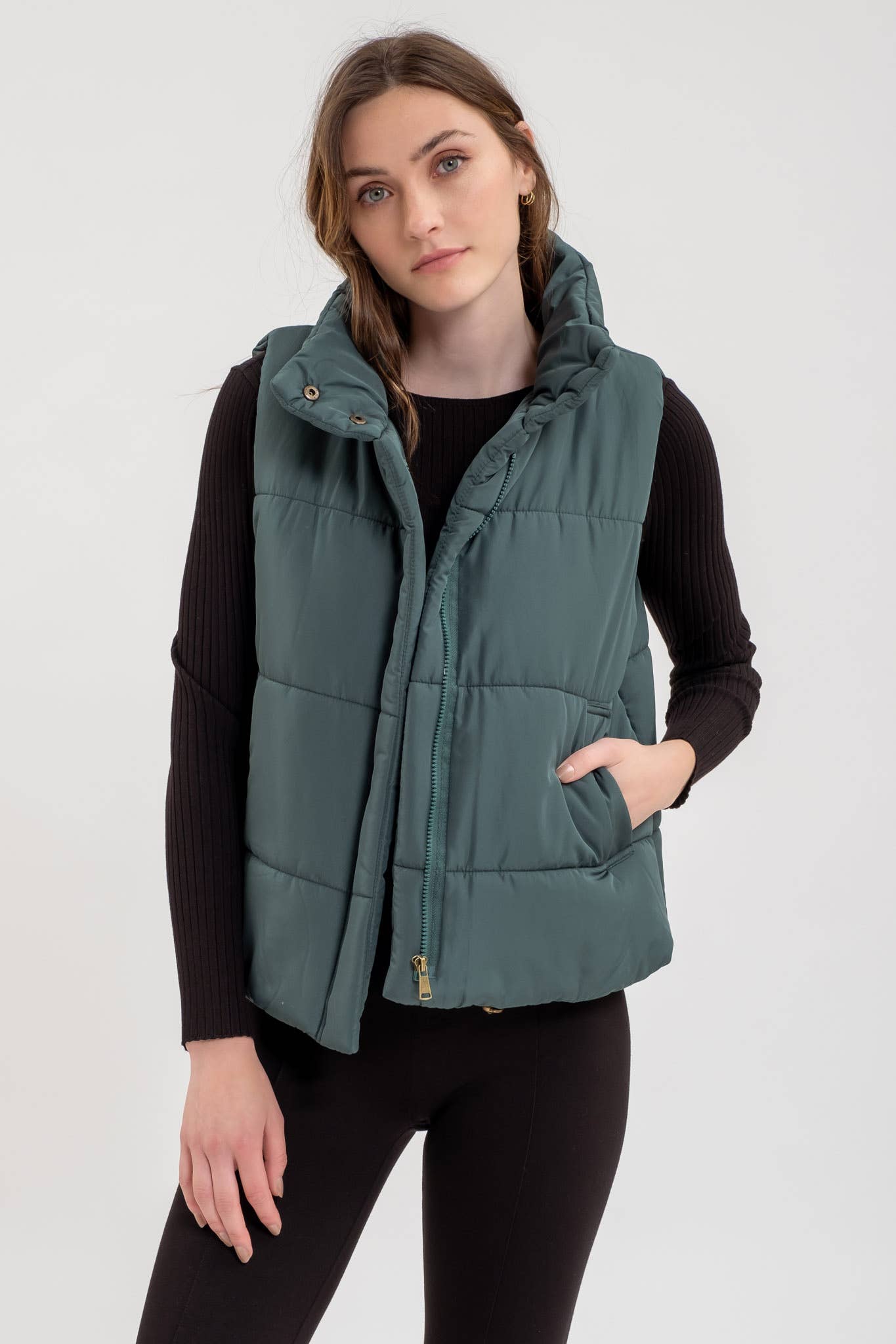 SOLID ZIP UP PUFFER VEST