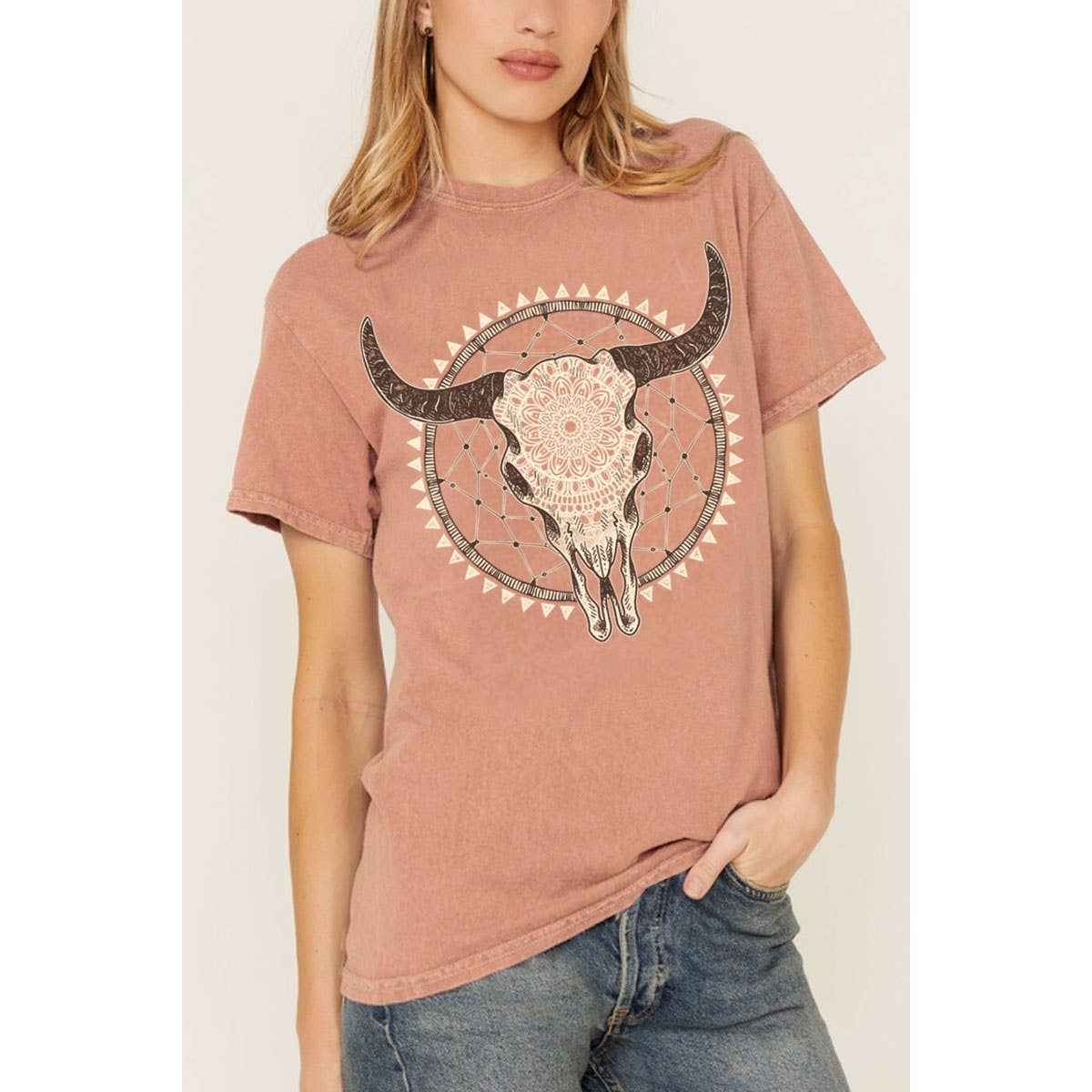 AZTEC COW HEAD SKULL MINERAL GRAPHIC TEE