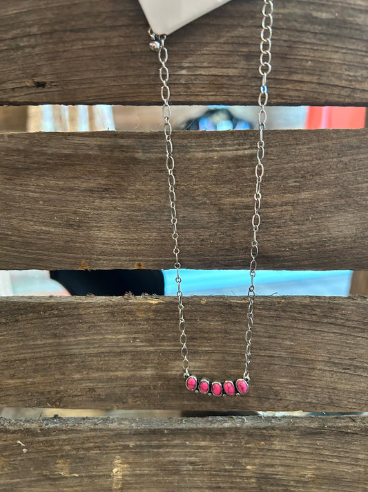 Pink stone pendant choker