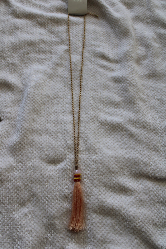 Stone Beaded Tassel Necklace