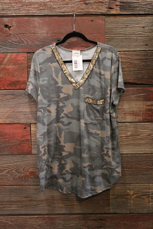 Tape Trim Camo Top