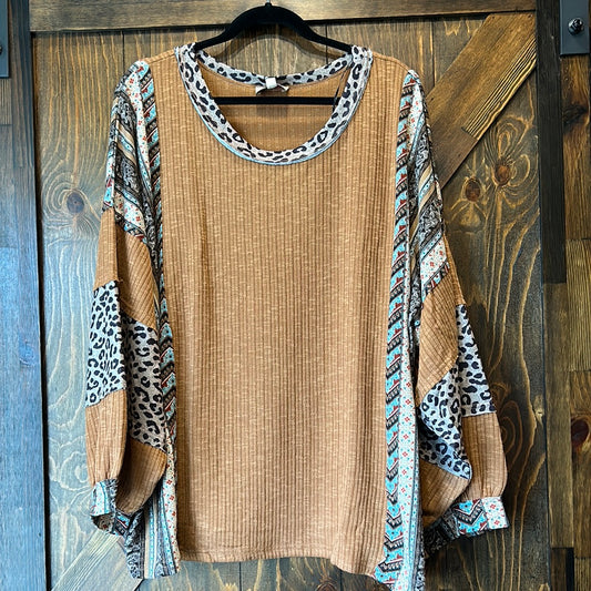 Two Print Mixed Ribbed Top